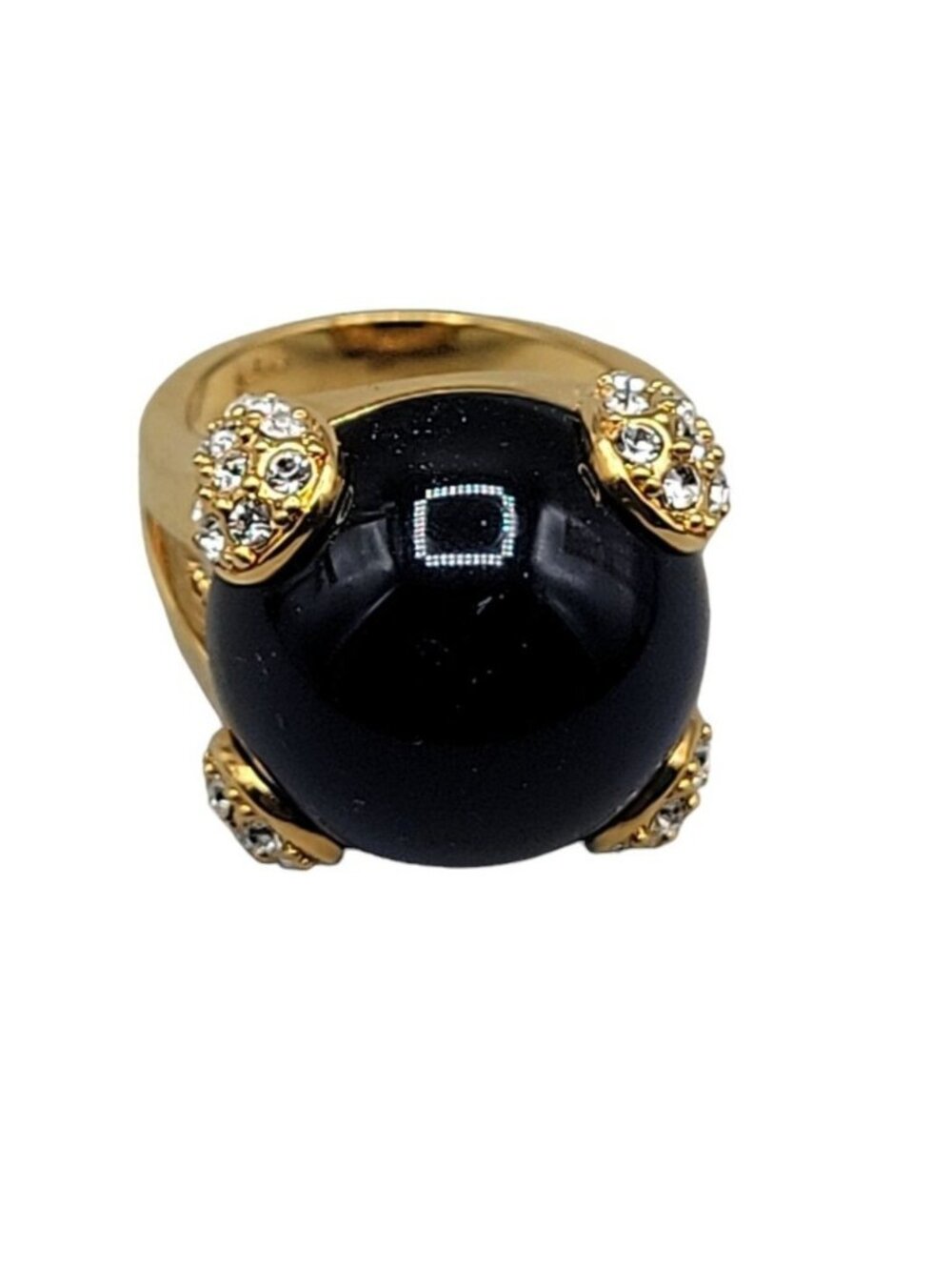 Cobalt Blue Bubble Art Glass Ring 18kgp 7.5 Signed RM Rhinestones Gold Tone - Picture 14 of 16